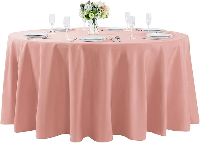 Cupuamon 120 inch Round Tablecloth Washable Polyester Table Cloth Decorative Table Cover for Wedding Party Dining Banquet（120 inch, Dusty Pink）