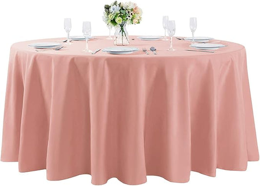 Cupuamon 120 inch Round Tablecloth Washable Polyester Table Cloth Decorative Table Cover for Wedding Party Dining Banquet（120 inch, Dusty Pink）