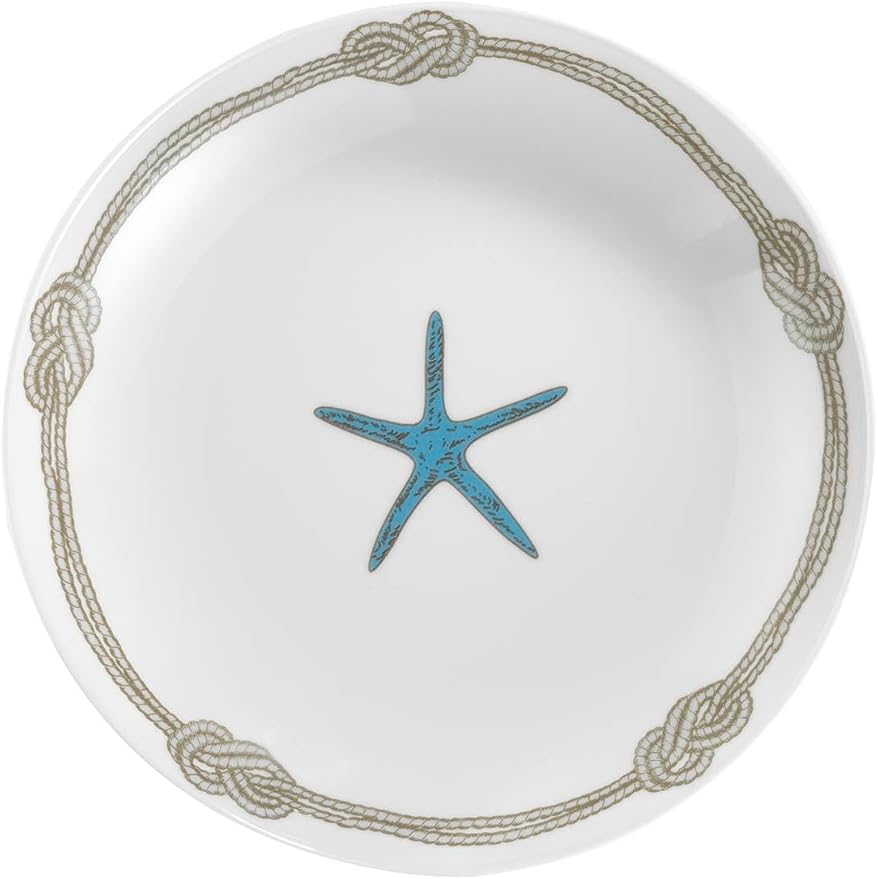 DEKADRON Nautical 24 Pieces Porcelain Dinnerware Set, Made in Turkey, Service for 6, Fish Themed Marine Plates and Bowls