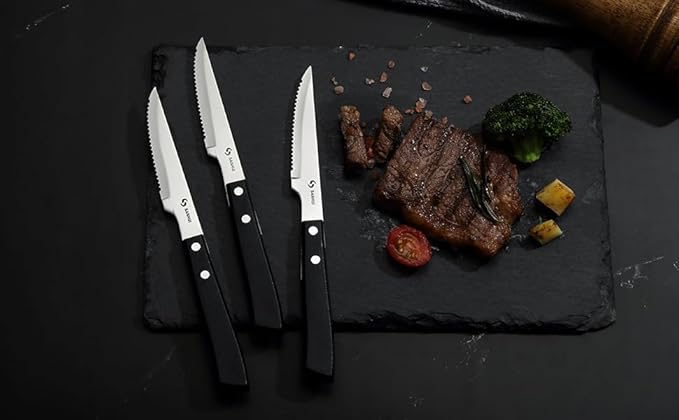 Steak Knives, Steak Knife Set of 6, German Stainless Steel Steak Knife Serrated