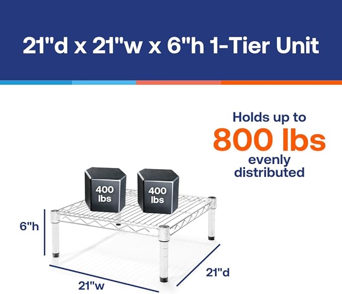 Shelving Inc. 21" d x 21" w x 6" h Chrome Wire Sheving with 1 Tier Shelf, Weight Capacity 800lbs Per Shelf