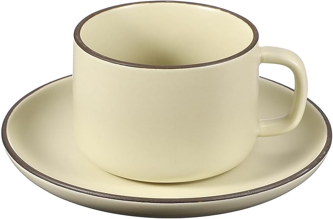 uxcell Handmade Vintage Espresso Cups, 8 oz Coffee Cups and Saucers Ceramic Tea Cup with Handle Dishwasher and Microwave Safe for Latte Cappuccino Milk Office Home Gifts, Pure Beige