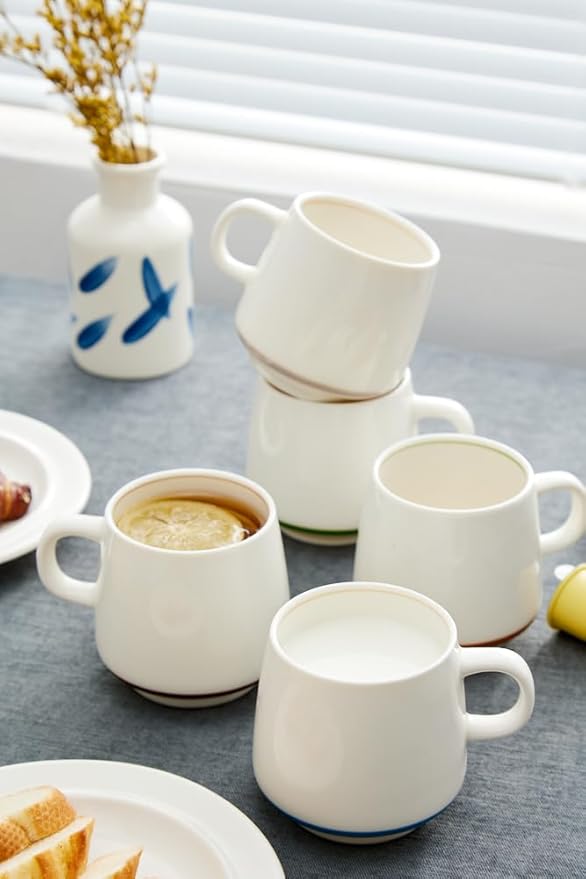 11 Ounce Porcelain Coffee Mugs Set of 6 with Handle Perfect for Coffee, Tea, Milk, Chocolate and Latte, Ceramic Coffee Cups Set for Man and Woman (Cozy Gray)