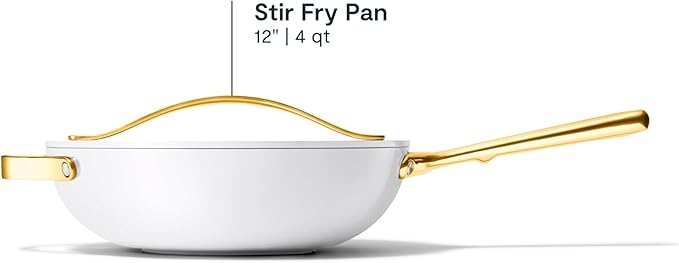Caraway Non-Stick Stir Fry Pan - 12??Wok-Inspired Pan - Free From Forever Chemicals - High-Sloped Walls - Stainless Steel Handles - White