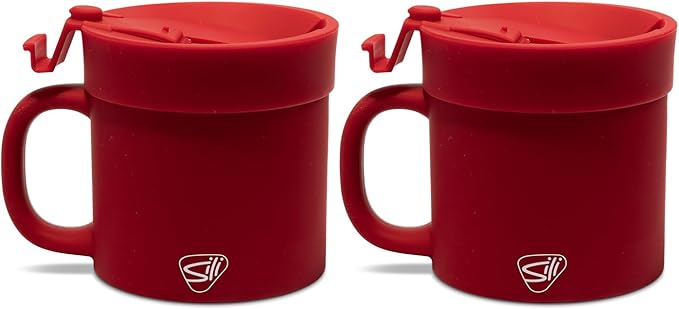 Silipint 16oz Silicone Coffee Mug Tumbler with Flip Lid ??Unbreakable Dishwasher Safe Microwave Oven & Freezer Compatible ??Non-Toxic Reusable Cup Coffee, Tea, Cold Drinks, Classic Red - Pack of 2