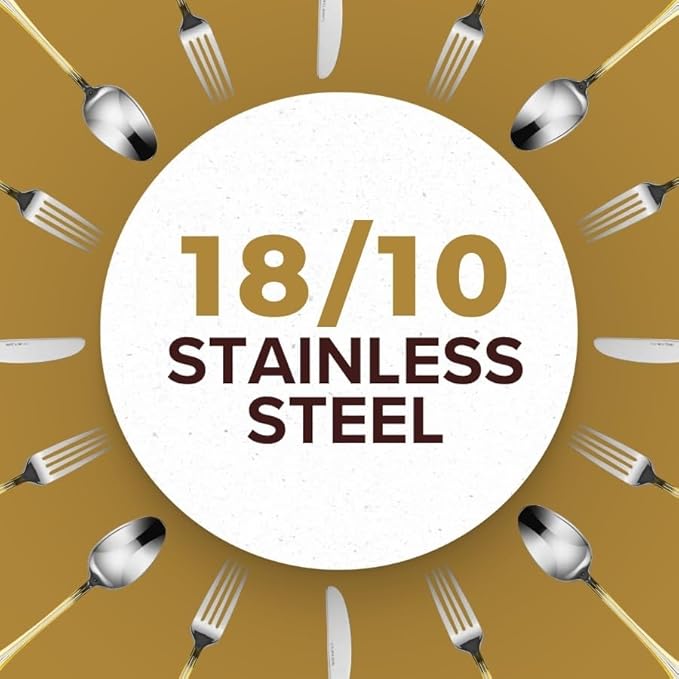 18/10 Stainless Steel Flatware Set - 20pc Italian Collection Style Utensils with Gold Shell Edge Design - Essential Items for Apartment and Kitchen - Ideal for Wedding Gift (Longshell (20 Piece))