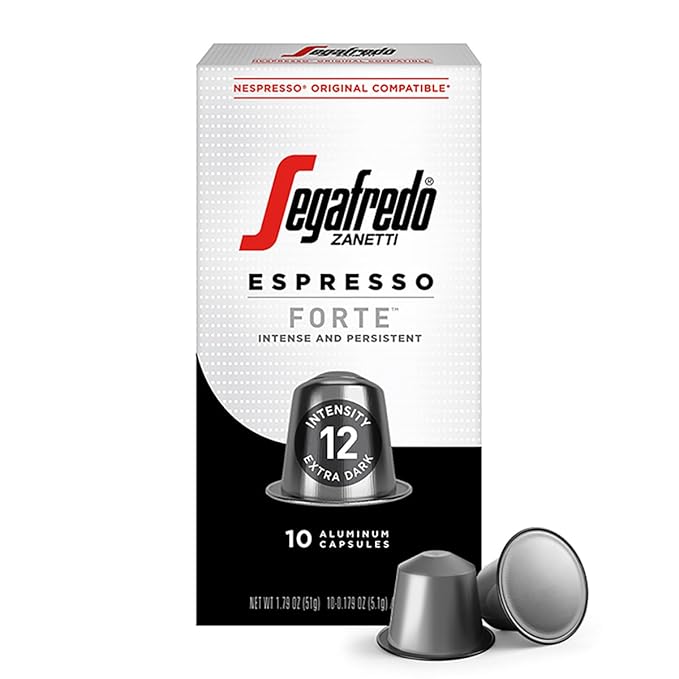 Segafredo Zanetti Espresso Capsules ??Aluminum Pods for Nespresso Original Machines ??Extra Dark Roast Premium Espresso with a Bold Aroma ??Smoky, Intensity 12 ??Forte, 10 Count
