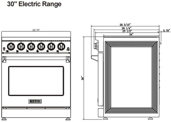 KOSTCH 30 inch Professional Electric Range with 5 Heating Elements Cooktop, 4.55 Cu. Ft. Convection Oven Capacity, Smooth Glass Top, in Stainless Steel, KOS-30RE06H (Red)