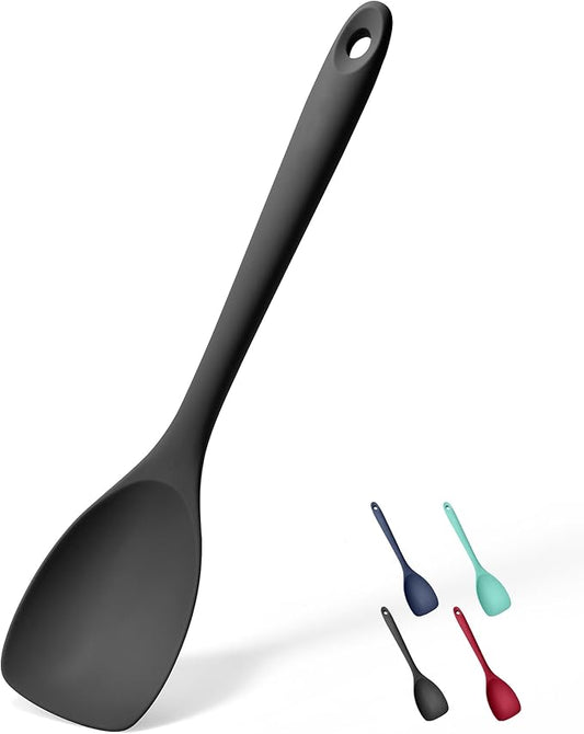 Doosu Silicone Spoon Spatula, 600쨘F Heat-Resistant Food Grade Rubber Spoonula with Seamless Design, Non-Stick Flexible Scraper Kitchen Cooking Spoon Baking Tool for Mixing, Scraping (Black)