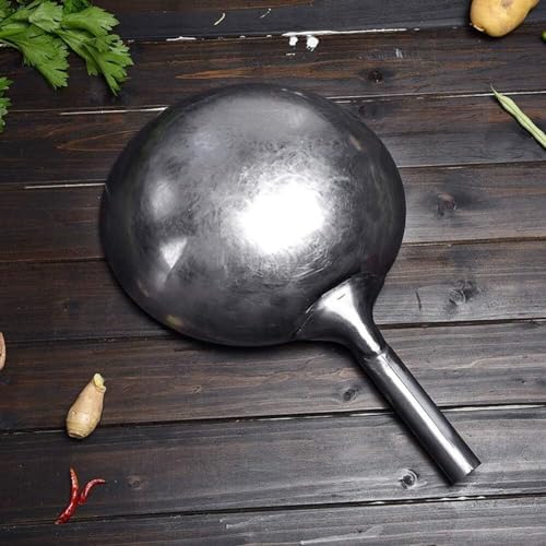 Authentic 14-Inch Hand Hammered Carbon Steel Wok, Non-Stick Stir Fry Pan, Traditional Flat Bottom for Even Heating, Perfect for High-Temperature Cooking, Durable Kitchen Essential