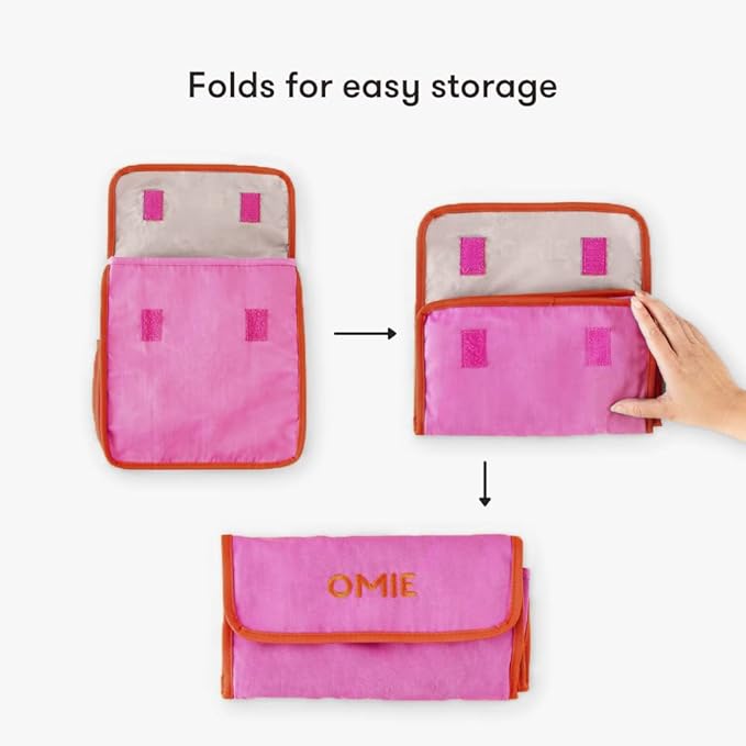 Omie OmieBox Lunch Bag - Washable, Foldable, Durable, WaterResistant Fabric with Interior Pocket and External Bottle Holder (Pink)