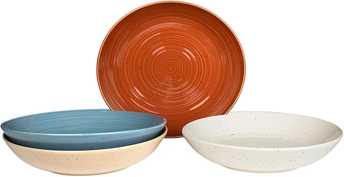 Sango Siterra Painter's Palette Stoneware Pasta Bowls (Set of 4) ??Pasta & Serving Bowls, Earthy Reactive Glaze, Multi Assorted Colors, Microwave & Dishwasher Safe, for Everyday Dining & Entertainment