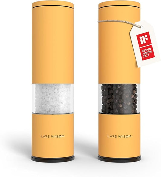 LARS NYS횠M Salt and Pepper Grinder Set Manual, Stainless Steel Salt and Pepper Mills with Adjustable Ceramic Grinder I Design Spice Shakers (Mustard Yellow)