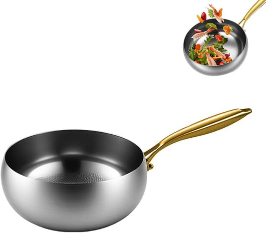Titanium Hammered Pan with Lid, Thickened Multi-Layer Titanium Wok Pan, Scratch-Resistant Non Stick Stock Pot, Even Heating for Cooking,No lid,11.02IN
