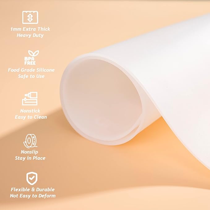 Extra Large Silicone Mat 36" x 24" Place Mats, Heat Resistant Mat for Kitchen Countertop Protector, Thick Placemats Silicone Mats for Kitchen Counter Mat Dining Table Mat, White Translucent, Sapid