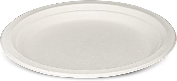 GUSTO [Case of 500 9 Inch Heavy-Duty White Paper Plates, 100% Compostable, Eco-Friendly - Biodegradable Disposable Plates, Sugarcane Paper Plates (Formerly Comfy Package)