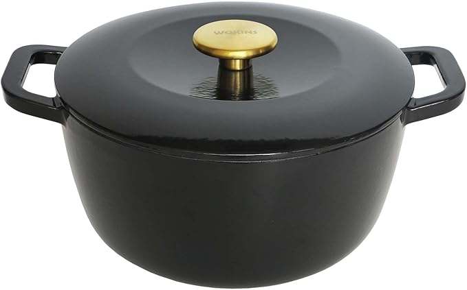 Enamel Cast Iron Dutch Oven with Lid,Dual Handles,Heavy-Duty Cookware for Sourdough Bread Baking,Braising,Stews,Roasting,Oven Safe up to 500째 F,5.5QT,black