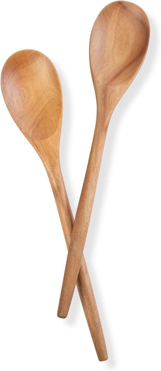 GinSent 2PCS Wooden Spoons for Cooking,14-INCH Wooden Spoons Cooking Comfort Grip Wooden Cooking Spoons Wood Spoon Cooking Kitchen Utensils for Stirring Serving,Non-Stick Cookware Safe