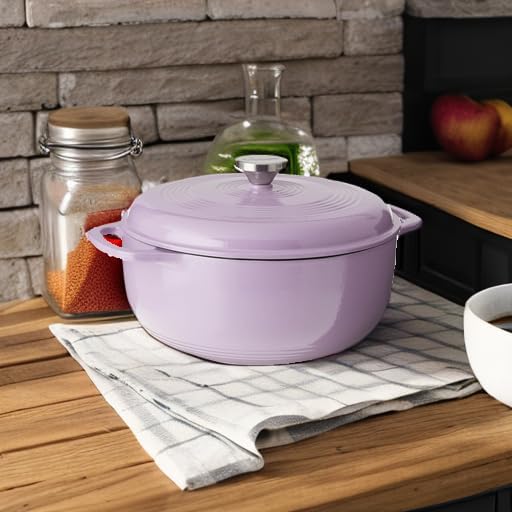 Lodge 6 Quart Enameled Cast Iron Dutch Oven with Lid ??Dual Handles ??Oven Safe up to 500째 F or on Stovetop - Use to Marinate, Cook, Bake, Refrigerate and Serve ??Lilac