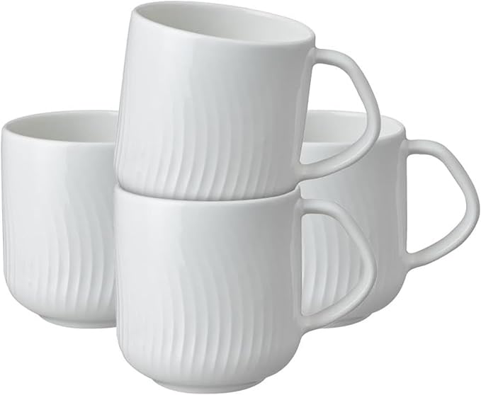 Denby - Porcelain Arc White Coffee Mug Set of 4-13.5oz Simple Tea Mug Set For Office & Home - Dishwasher Safe, Microwave Safe - Ceramic Cups With White Glaze