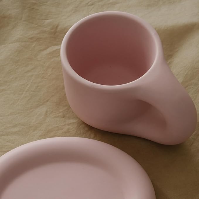 WENSHUO Chubby Funny Coffee Mug, Novelty Cute Cup and Saucer, Matte Cr챔me, 9 oz (Matte Soft Pink)