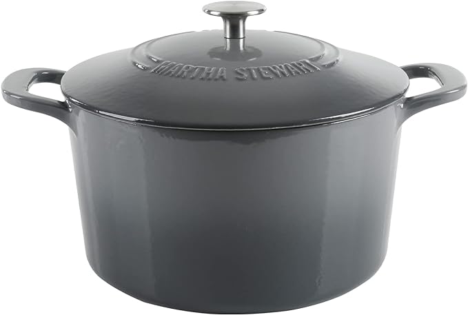 MARTHA STEWART Gatwick 7-Quart Enamel Cast Iron Dutch Oven ??Classic Grey ??Durable Heavy-Duty Dutch Oven for Slow Cooking, Braising & Baking
