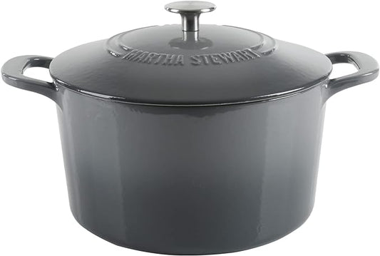 MARTHA STEWART Gatwick 7-Quart Enamel Cast Iron Dutch Oven ??Classic Grey ??Durable Heavy-Duty Dutch Oven for Slow Cooking, Braising & Baking