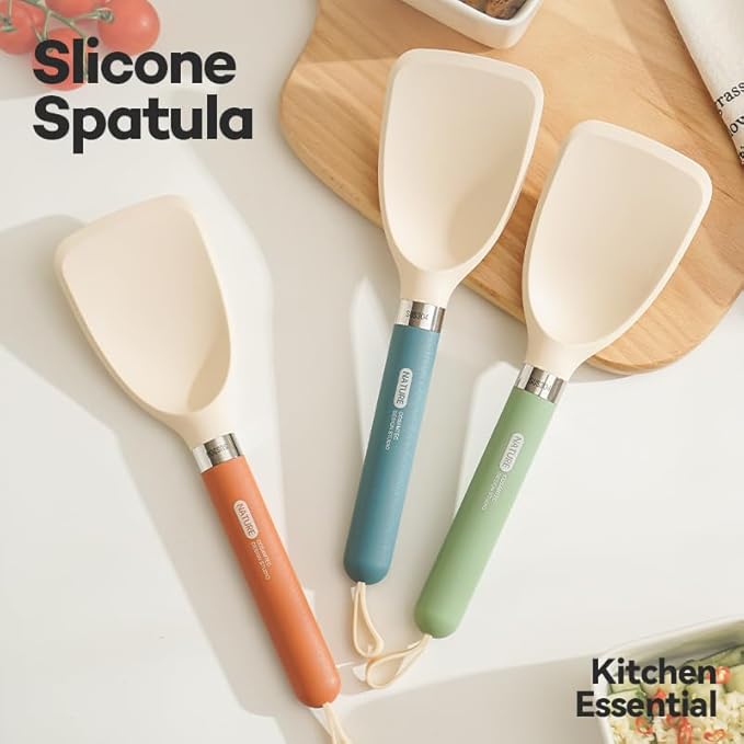 Silicone Small Spatula for Cooking Flexible Turner with Solid Inner Core and Heat Resistant Nylon Handle Ideal Spatula for Non-Stick Cookware
