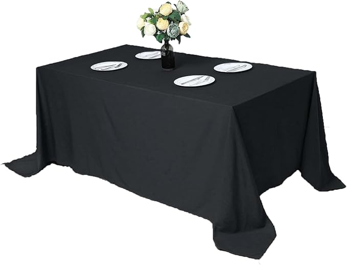 TWINPRET Rectangle Tablecloth 90 x 132 Inch, Black Waterproof Washable Polyester Table Cloth - Stain & Oil Resistant Rectangular Table Cover for Outdoor, Indoor, Banquet & Party (Fits 6 Foot Tables)