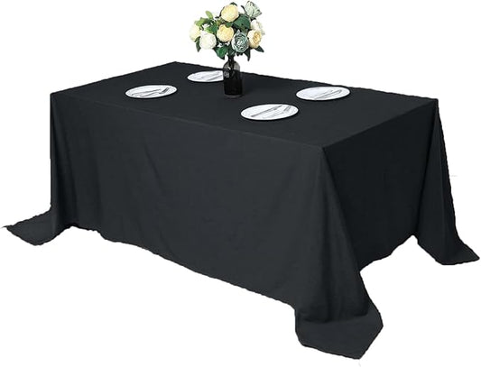 TWINPRET Rectangle Tablecloth 90 x 132 Inch, Black Waterproof Washable Polyester Table Cloth - Stain & Oil Resistant Rectangular Table Cover for Outdoor, Indoor, Banquet & Party (Fits 6 Foot Tables)
