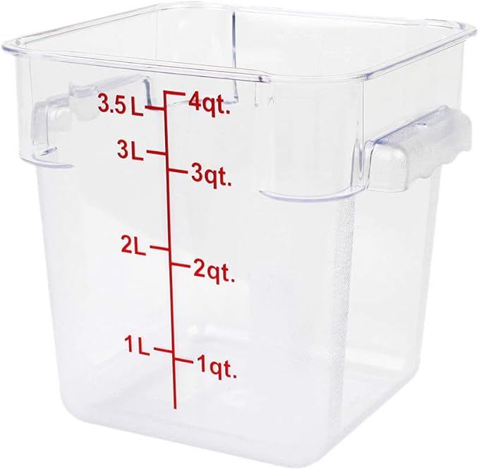 Tiger Chef 4 Quart Commercial Grade Clear Food Storage Square Polycarbonate Containers With Green Lids