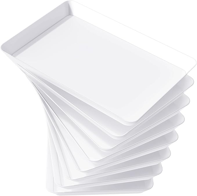 Lifewit 8 Pcs Plastic Serving Trays for Party, 15" x 10" White Trays for Serving Food, Reusable Large Platters for Buffet, Appetizer, Fruit, Dessert, Veggie, New Year Party Supplies, Rectangle
