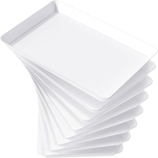 Lifewit 8 Pcs Plastic Serving Trays for Party, 15" x 10" White Trays for Serving Food, Reusable Large Platters for Buffet, Appetizer, Fruit, Dessert, Veggie, New Year Party Supplies, Rectangle