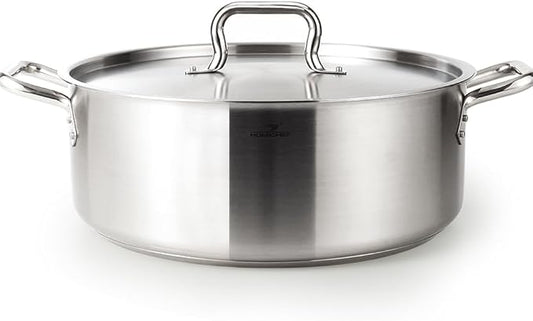 HOMICHEF 19 Quart LARGE Stainless Steel Braiser Pan with Lid - Commercial Grade NICKEL FREE Matte Polished Stainless Steel Braiser Pot 19 QT - Heavy Weight Braising Pan Non Toxic Induction