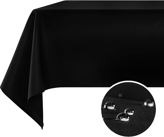 BYDOLL Table Cloth Black 60x84 Inch Tablecloth for 6 Foot Rectangle Tables Outdoor Polyester Washable Wrinkle-Free and Spillproof Tablecloth for Festival Wedding Party Camping Patio Cover