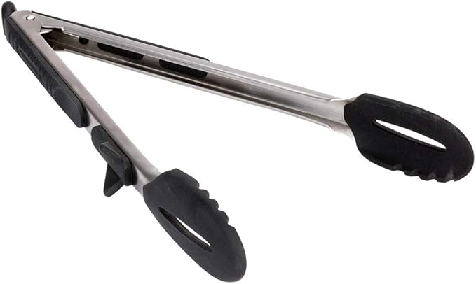 Restaurantware-13.5 x 6 Inch Professional Chef Tong, 1 Non-Slip Utility Tong - Scalloped Edges, Silicone Tips, Stainless Steel Heavy-Duty Tong, Thumb Rests, For Cooking, Serving, Frying, And Grilling