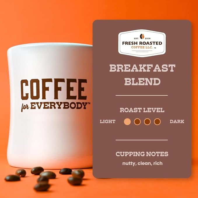 Fresh Roasted Coffee, Breakfast Blend, 12 oz, Light Roast, Kosher, Whole Bean