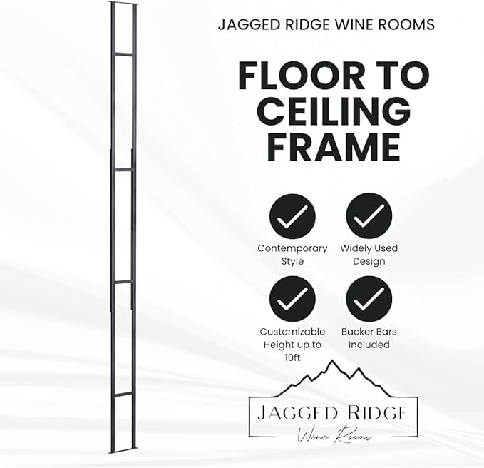 Jagged Ridge Floor-to-Ceiling Wine Rack Bundle 24 Bottles ??(1) Floor-to-Ceiling Frame + (2) 12-Bottle Wall-Mounted Wine Racks ??Luxurious, Modern, Space-Saving Metal Design for Home, Bar, or Kitchen