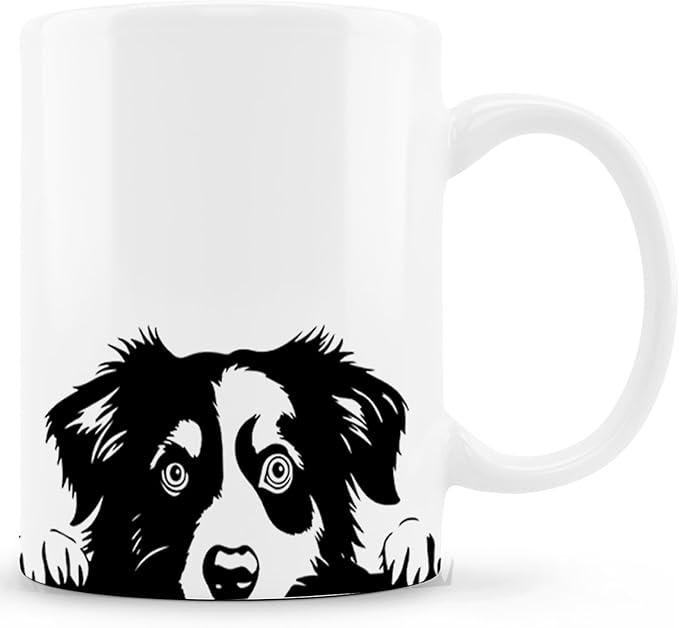 Funny Peeking Border Collie Mug, Border Collie Gifts for Women Men, Gifts for Dog Lovers, Ceramic Coffee Mug 11 oz