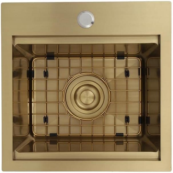 STARSTAR Workstation Ledge Top Mount/Drop-in Gold 304 Matte Stainless Steel Single Bowl For Kitchen,Yard, Office, Bar, Laundry Sink (15 x 15 x 9)