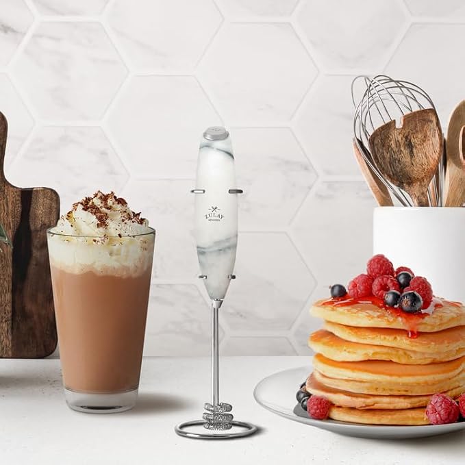Zulay Kitchen Milk Frother with Patented Tornado Triple Whisk ??Handheld Foam Maker for Coffee, Lattes, Matcha & Hot Chocolate ??Rich, Creamy Froth in Seconds