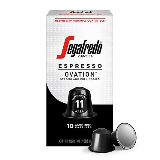 Segafredo Zanetti Espresso Capsules ??Aluminum Pods for Nespresso Original Machines ??Dark Roast Premium Espresso with a Full-Bodied Aroma ??Strong, Intensity 11 ??Ovation, 10 Count