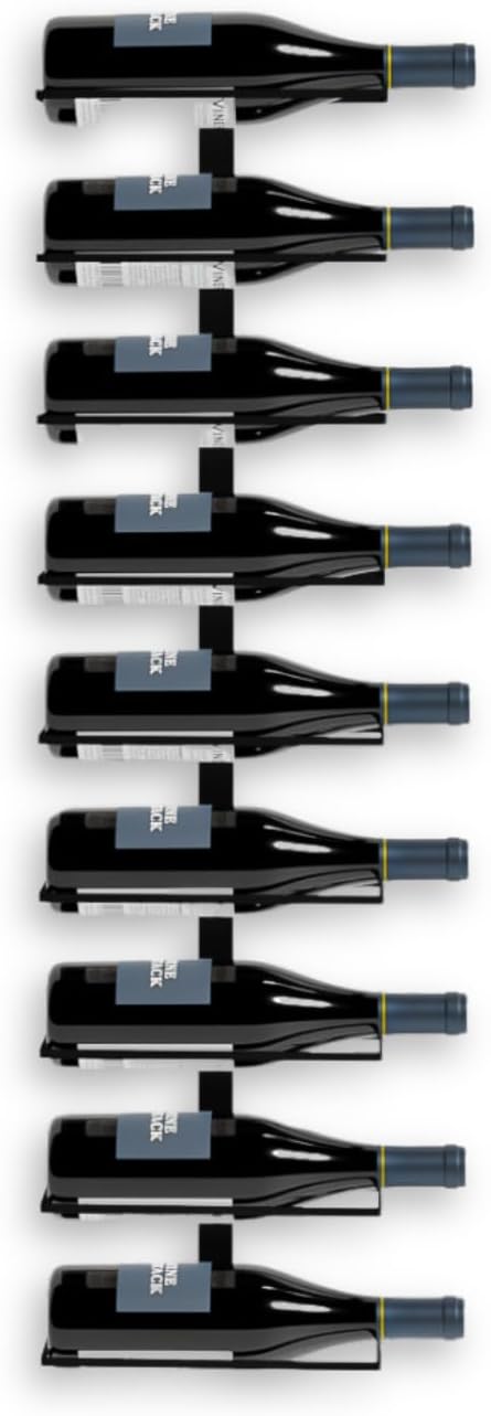 9-Bottle Black Metal Wall Mounted Wine Rack ??Modern Industrial Wine Bottle Storage Organizer for Home Bar, Kitchen, Dining Area & Wine Cellar