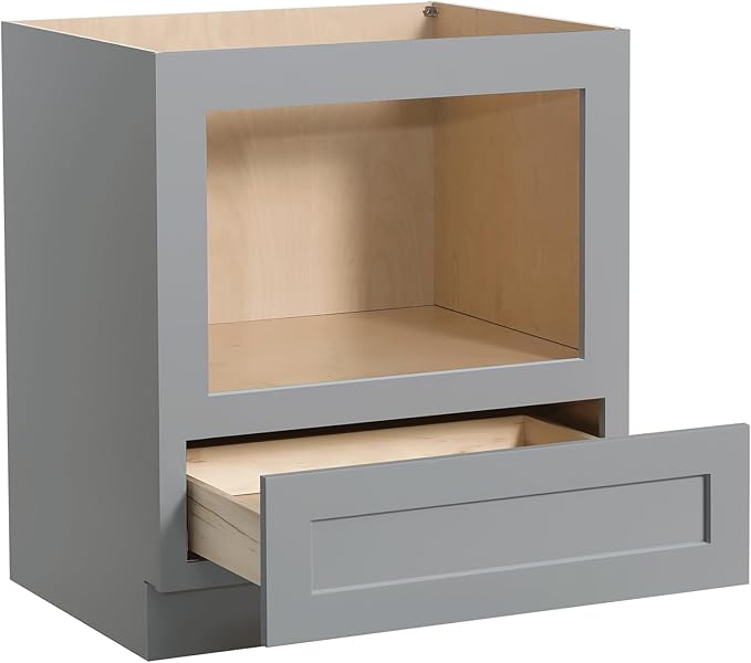 Solid Wood RTA 30" Microwave Base Cabinet,Kitchen Oven Cabinet - with 1 Full Overlay Drawer (Frame Dimension: 24''W*16''H) (Grey, 30" Width x 24" Depth x 34 1/2" Height)