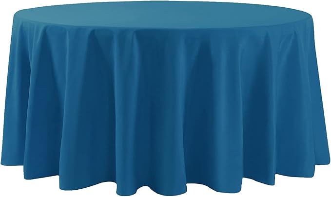 Cupuamon 132 inch Round Tablecloth Washable Polyester Table Cloth Decorative Table Cover for Wedding Party Dining Banquet（132 inch, Mediterranean Blue）