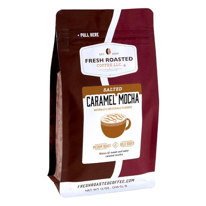 Fresh Roasted Coffee, Salted Caramel Mocha Flavored Coffee, 12 oz, Medium Roast, Kosher, Ground