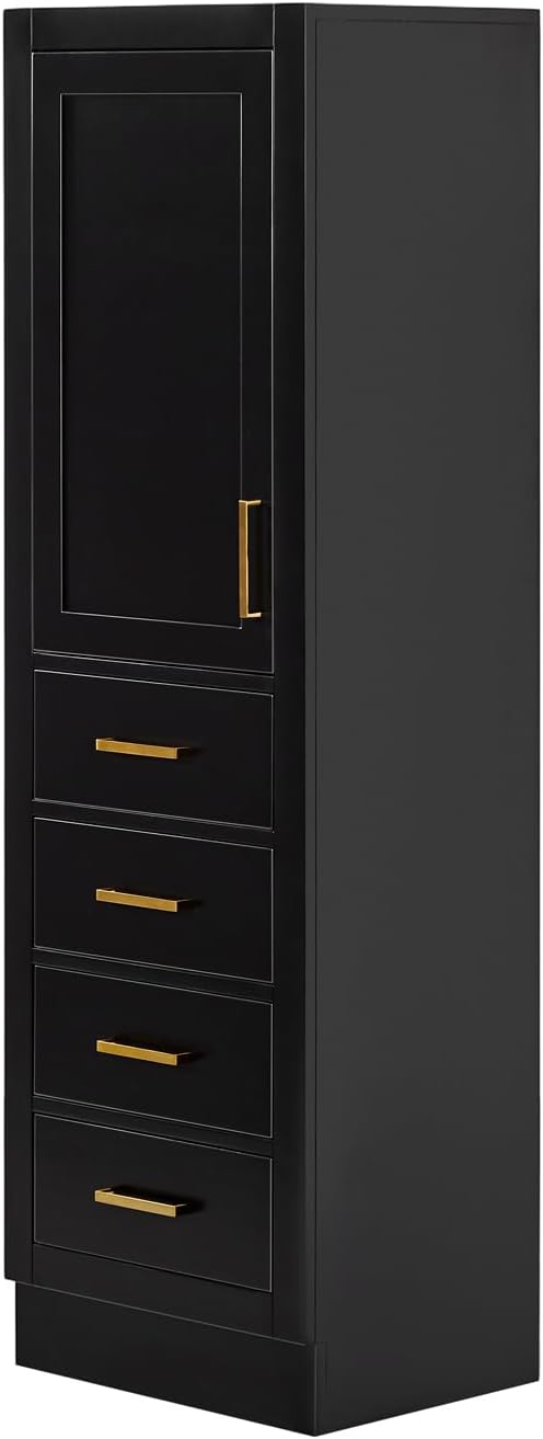 ARIEL Hepburn Bathroom Storage Cabinet - Solid Hevea Wood and Fully Assembled for Long-Lasting Durability and Sophisticated Finish, Freestanding Linen Bathroom Cabinet - 65?쒱 x 20?쓂 x 16?쒭, Black