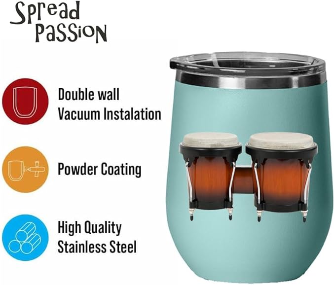 Bongos Wine Tumbler, Bongos Gift, 12oz Stainless Steel Wine Tumbler, Gifts For Him, For Her, For Boys, For Girls, Birthday, Christmas Gift idea (Teal)