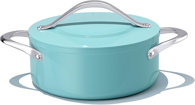 Stock Pot 4.5qt Dutch Oven with Lid (9.5"x 4") Nonstick Ceramic Coated Non-Toxic PFAS-Free Even Heat Distribution for Braising, Baking Bread & Soups, Compatible for All Cooktops(Induction/Gas/Electric) Oven Safe to 500째F (Caribbean Blue)