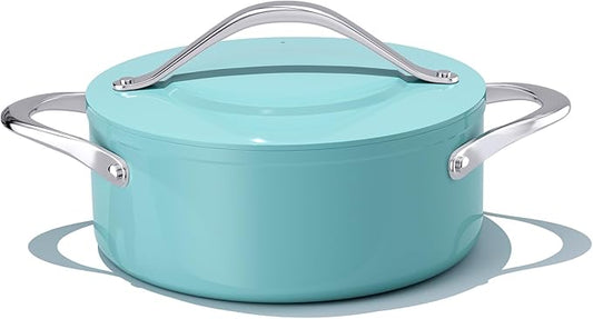 Stock Pot 4.5qt Dutch Oven with Lid (9.5"x 4") Nonstick Ceramic Coated Non-Toxic PFAS-Free Even Heat Distribution for Braising, Baking Bread & Soups, Compatible for All Cooktops(Induction/Gas/Electric) Oven Safe to 500째F (Caribbean Blue)